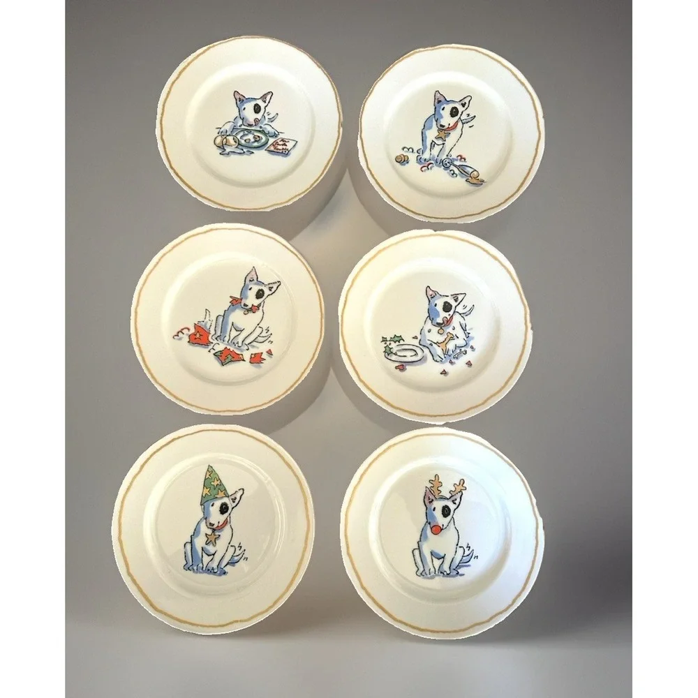 Williams Sonoma Trouble! Bull Terrier 6 Plates 8